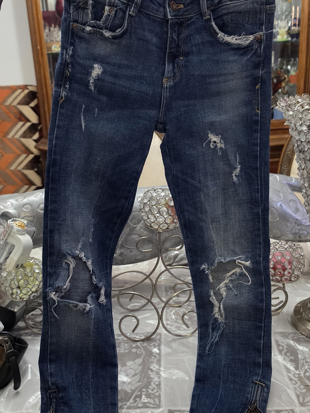 ZARA dark Wash Ripped Women’s Jeans - Distressed Blue Denim